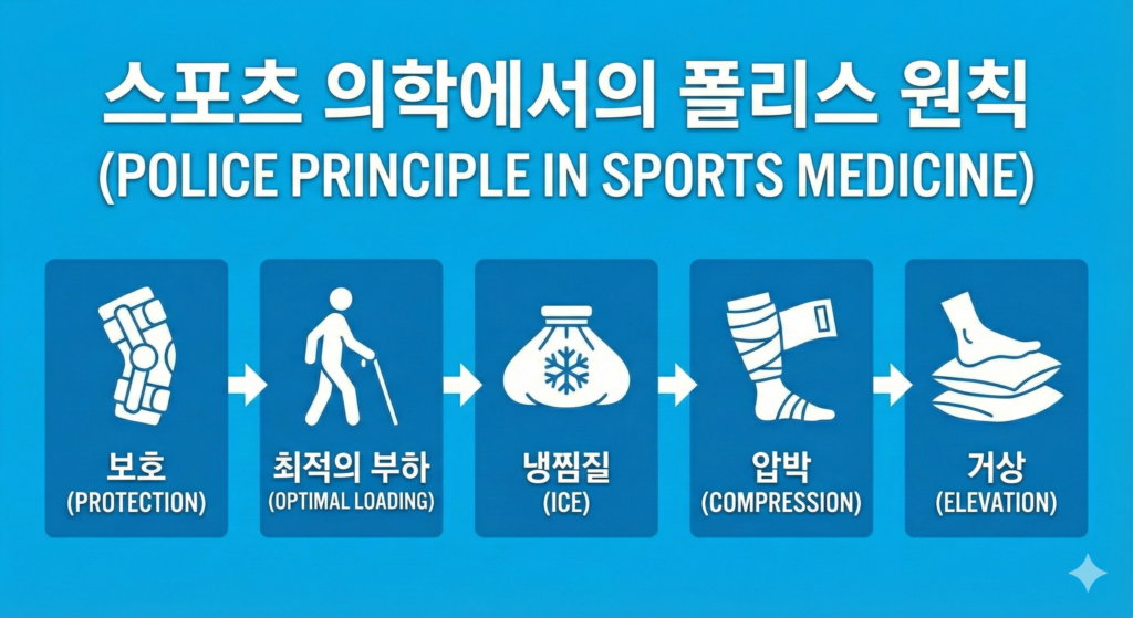 발목염좌에서 POLICE 치료원칙에 대한 인포그래픽