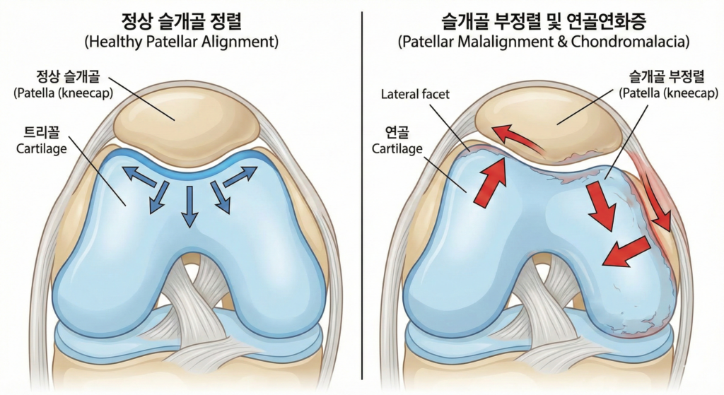 무릎 앞쪽 통증을 유발하는 슬개연골연화의 발생 기전