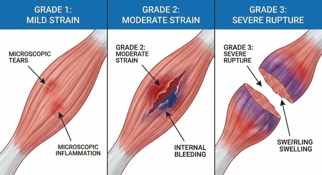 근육 파열의 단계를 표현한 그림