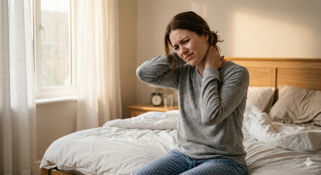 급성 목 통증을 호소하는 여성