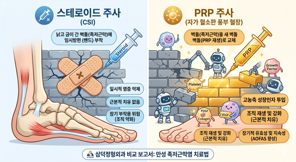 족저근막염에서 스테로이드 주사와 PRP 주사의 비교