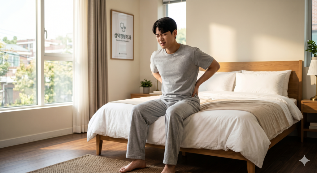 강직성 척추염으로 아침 요통을 호소하는 젊은 남성