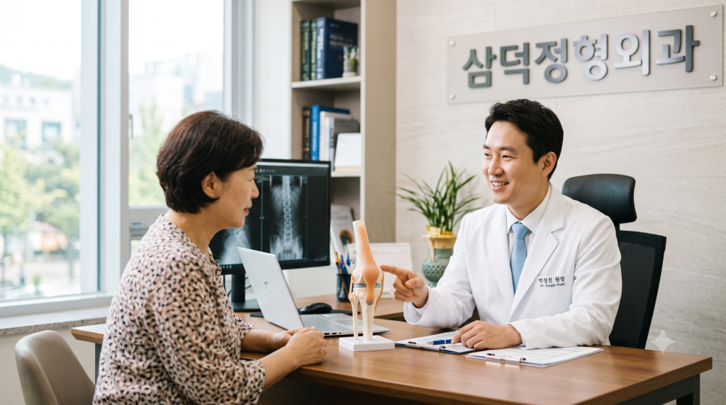 기능의학적 문제에 대해서 설명하는 정형외과 원장