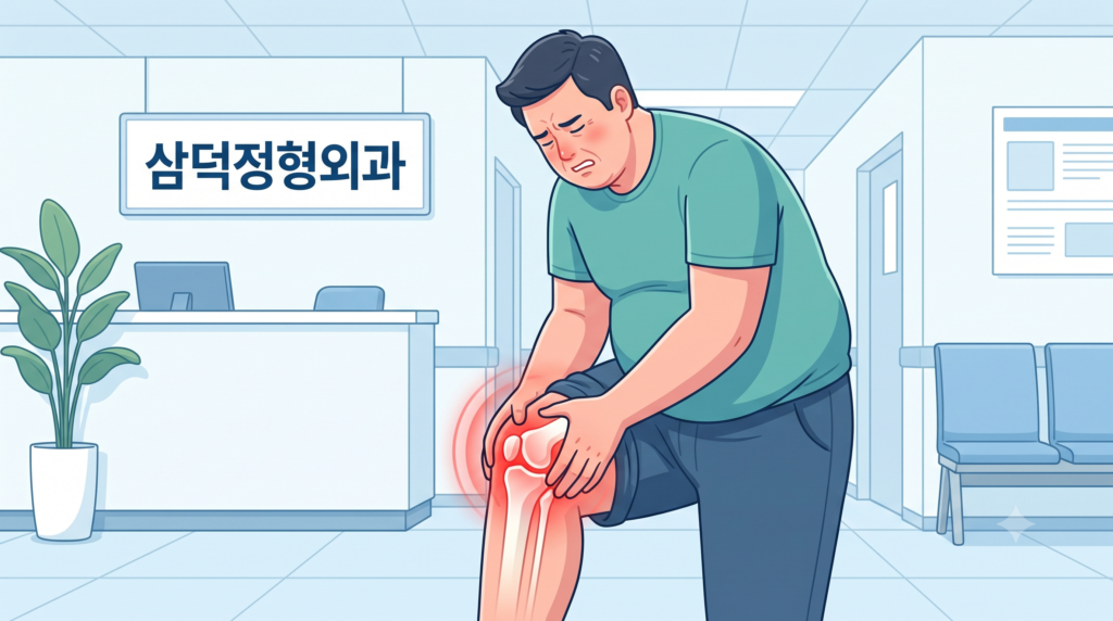 비만과 무릎 관절염의 악순환을 설명하는 일러스트