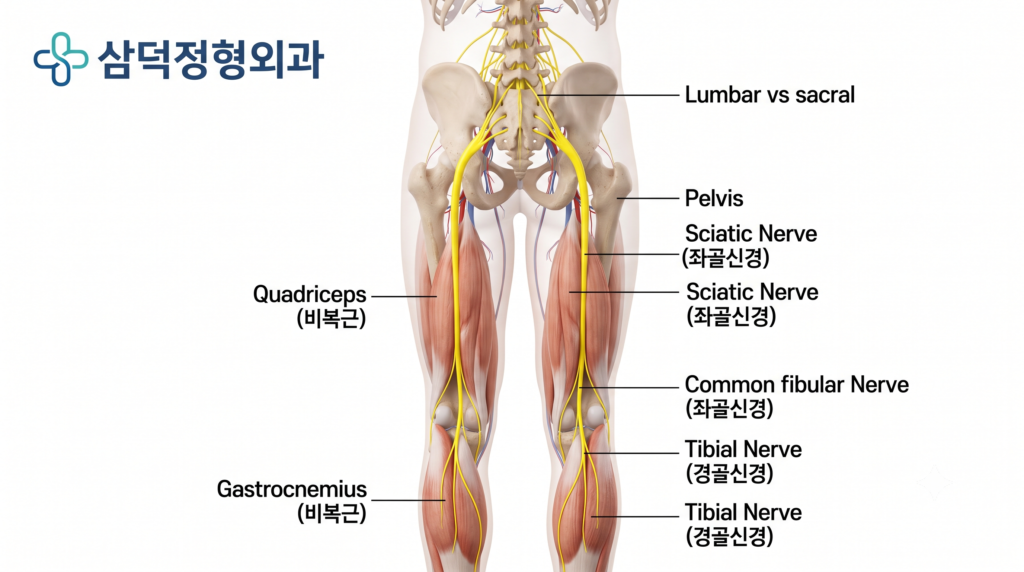 하지의 신경 진행 경로