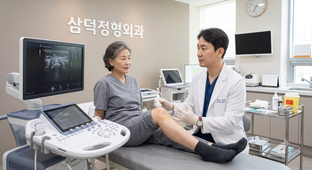 초음파 유도하 주사 치료를 진행하는 정형외과 전문의의 모습