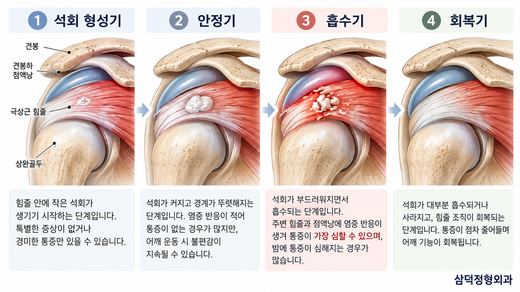 석회성 힘줄염의 진행 4단계